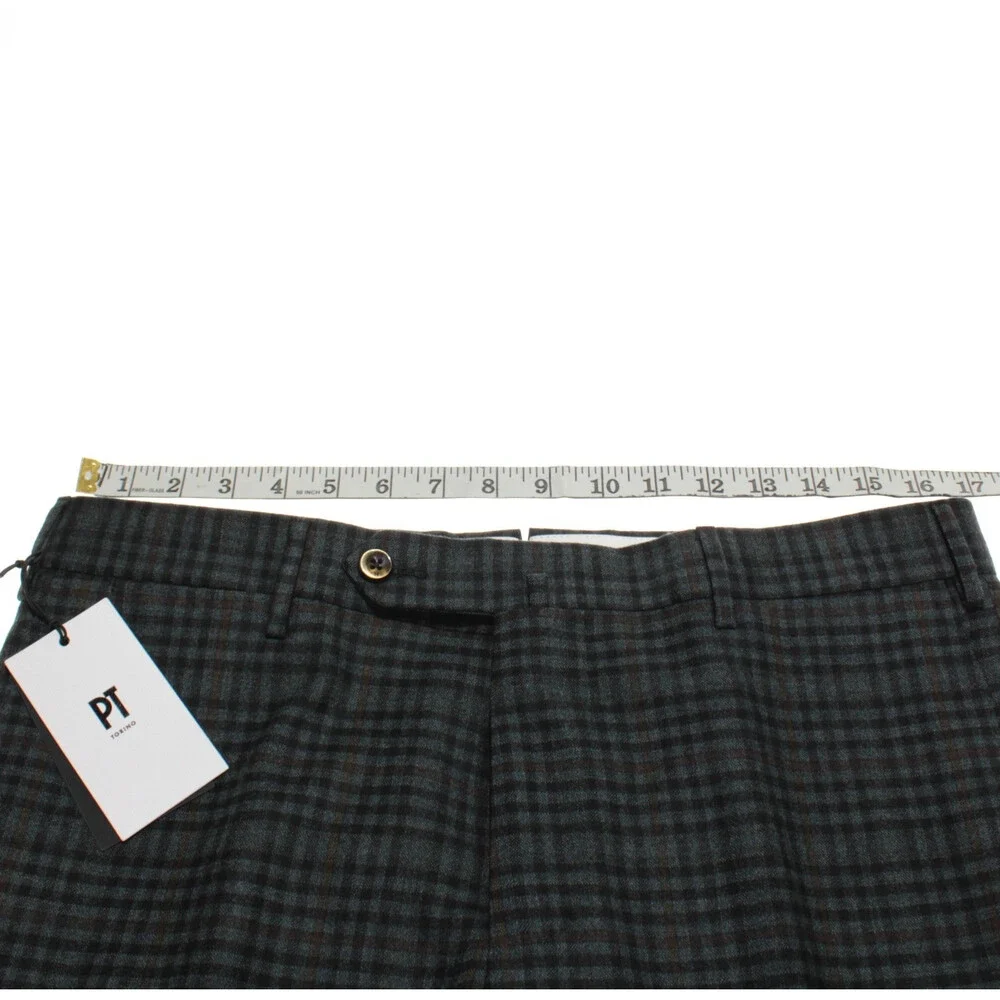PT Torino NWT Dress Pants 48 (US 32) Slim Fit in Green Check Wool Blend